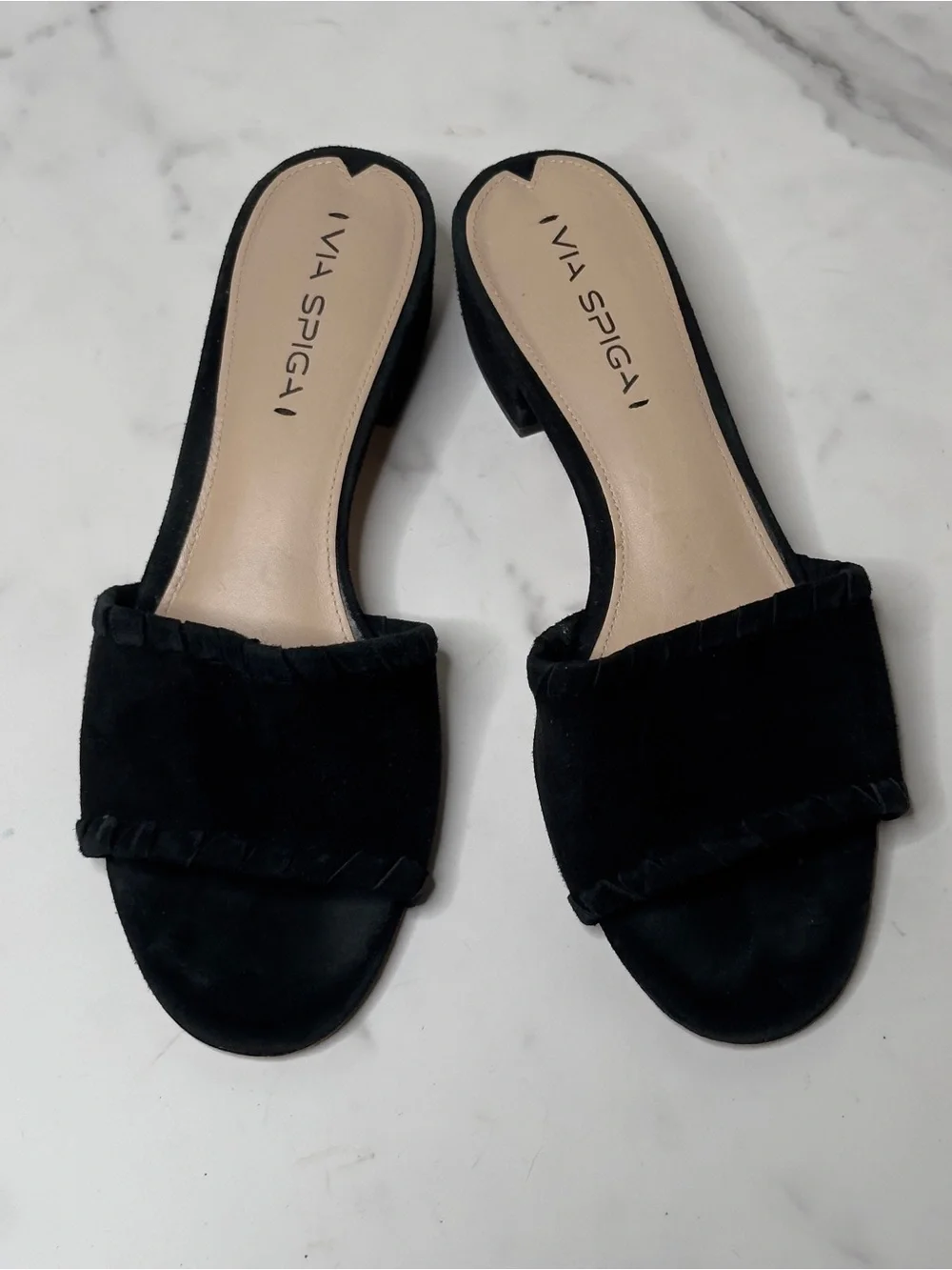 VIA SPIGA Black Suede Slide Sandals - Open Toe Low Heel Size 9